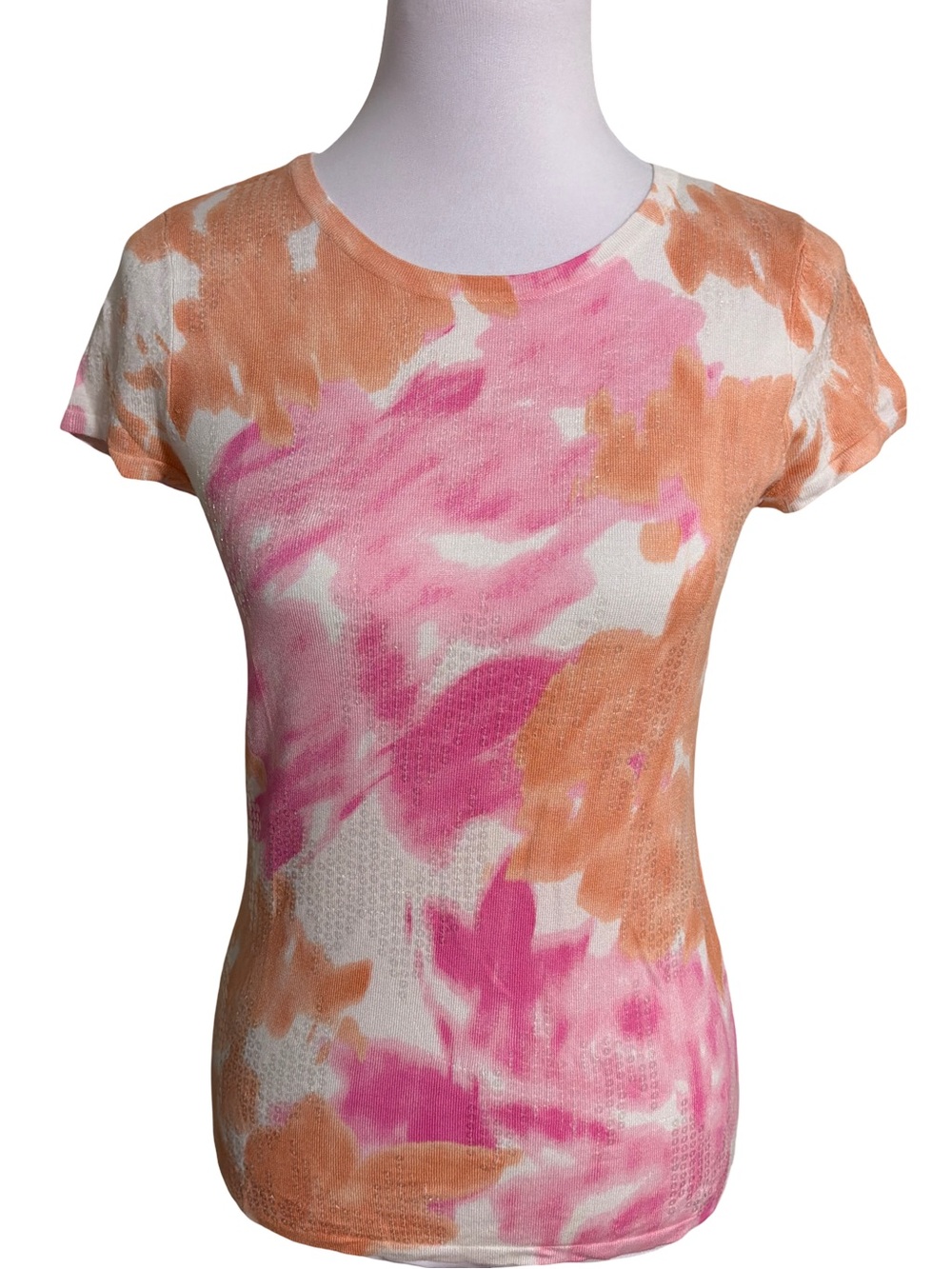 INC International Concepts Pink & Peach Tie-Dye Short Sleeve Tee